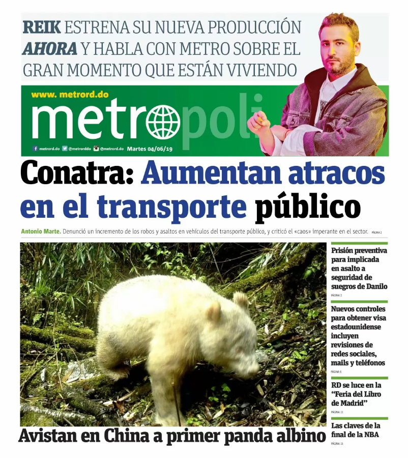 Portada Periódico Metro, Martes 04 Junio 2019