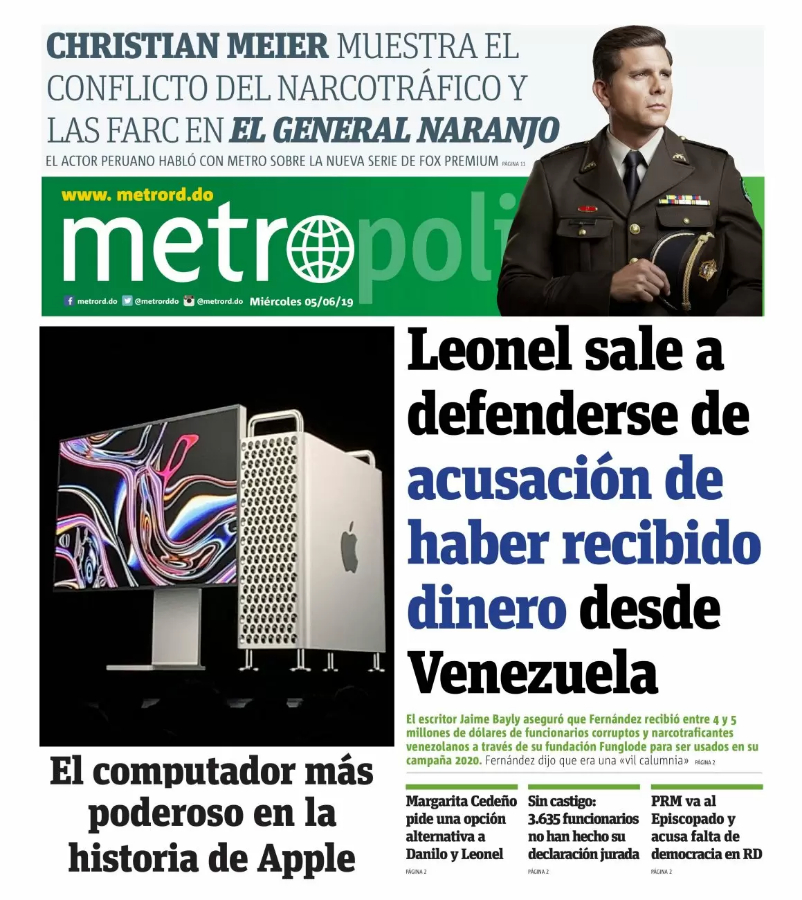 Portada Periódico Metro, Miércoles 05 Junio 2019