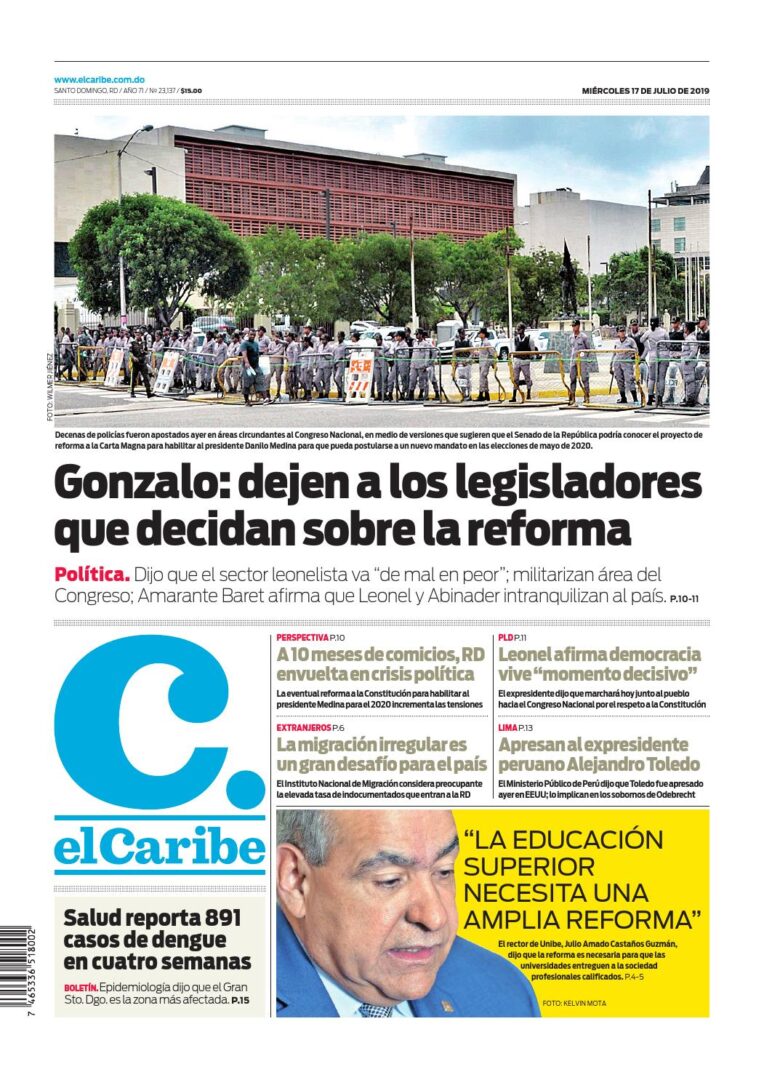 Portada Periódico El Caribe, Miércoles 17 de Julio, 2019