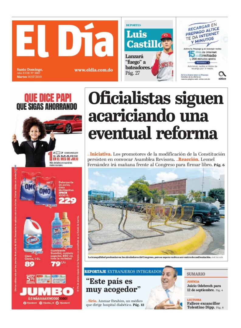 Portada Periódico El Día, Martes 16 de Julio, 2019