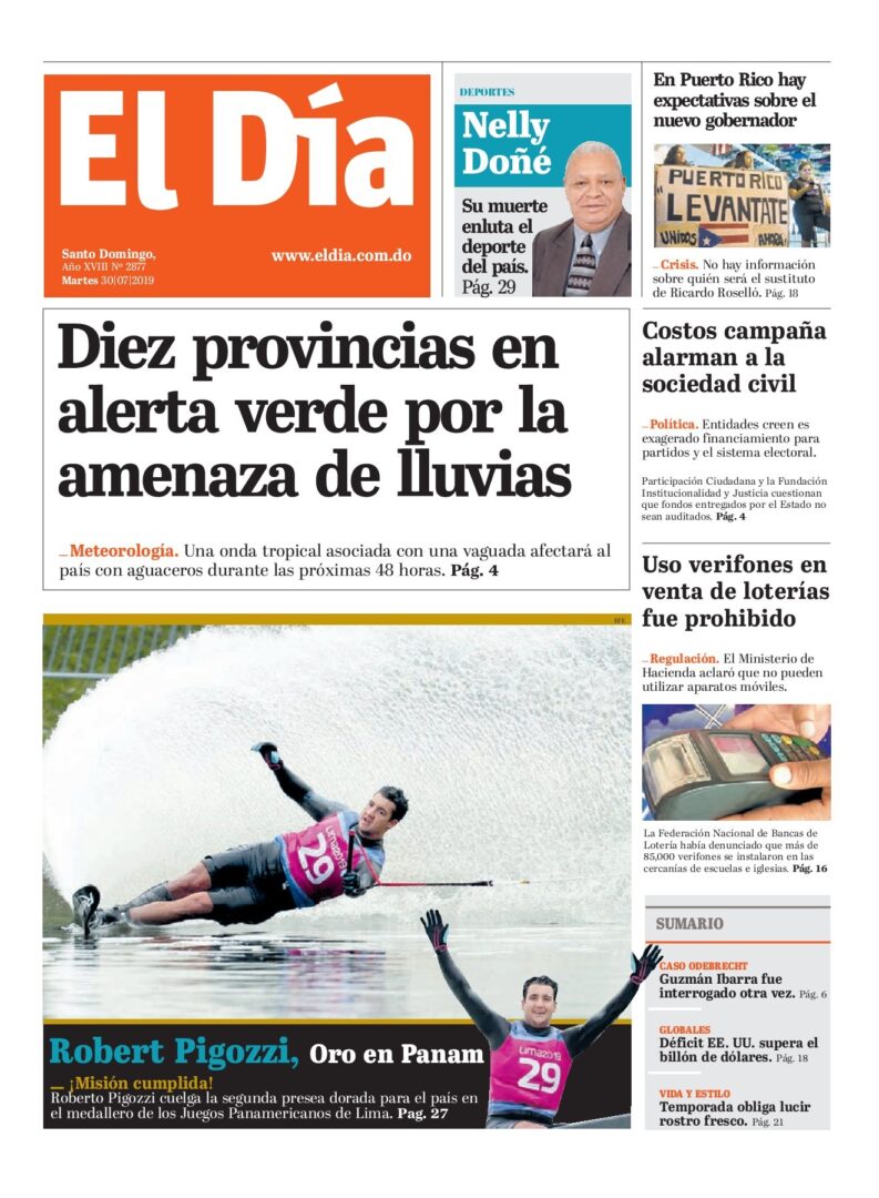 Portada Periódico El Día, Martes 30 de Julio, 2019