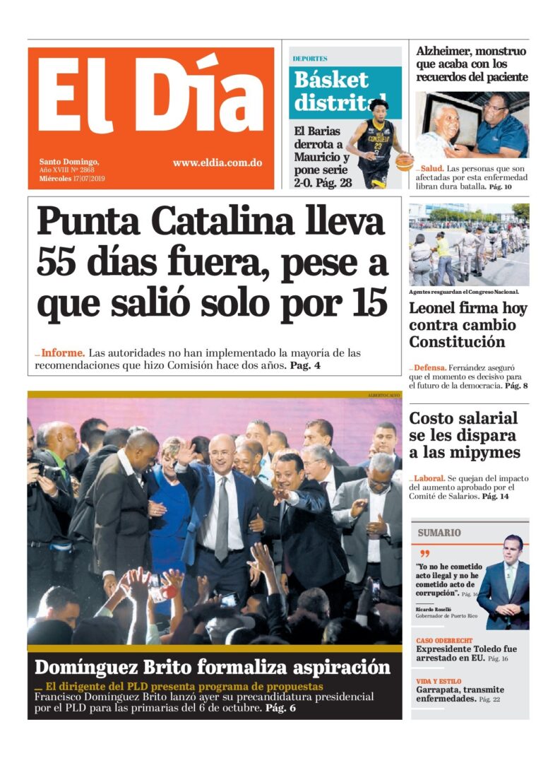 Portada Periódico El Día, Miércoles 17 de Julio, 2019
