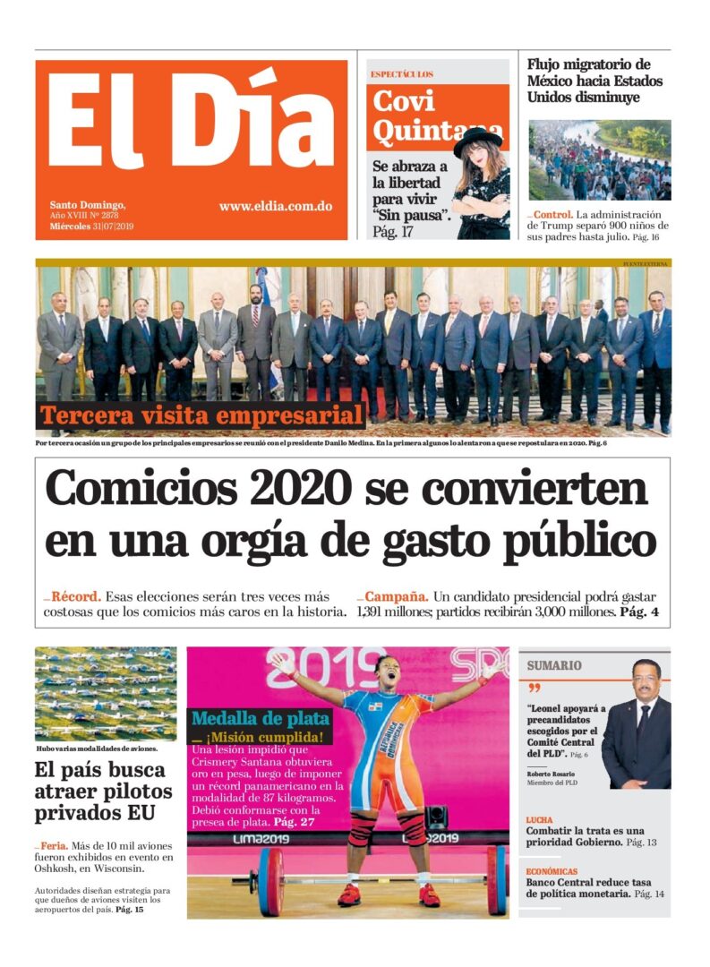 Portada Periódico El Día, Miércoles 31 de Julio, 2019