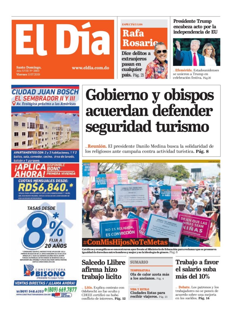 Portada Periódico El Día, Viernes 05 de Julio, 2019