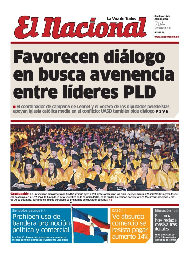 Portada Periódico El Nacional, Domingo 14 de Julio, 2019