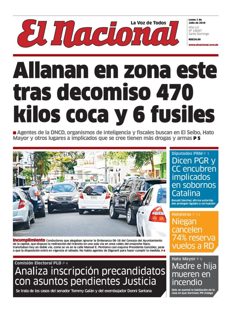 Portada Periódico El Nacional, Lunes 01 de Julio, 2019