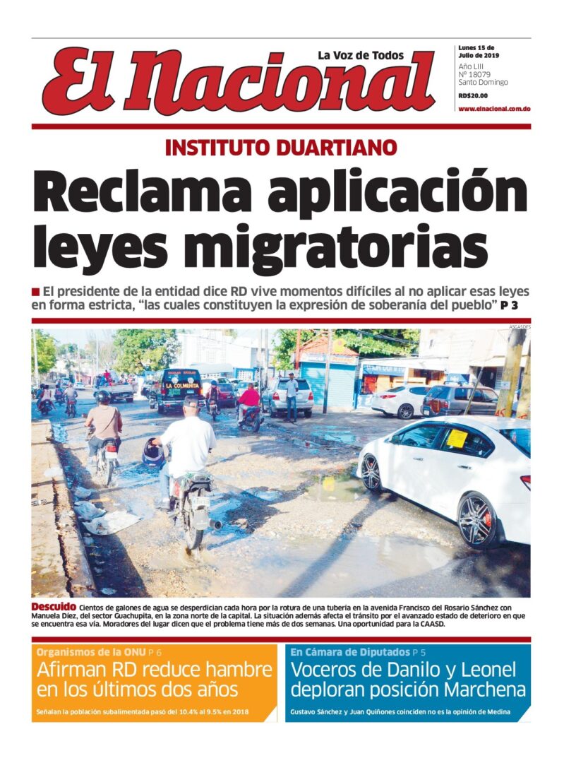 Portada Periódico El Nacional, Lunes 15 de Julio, 2019