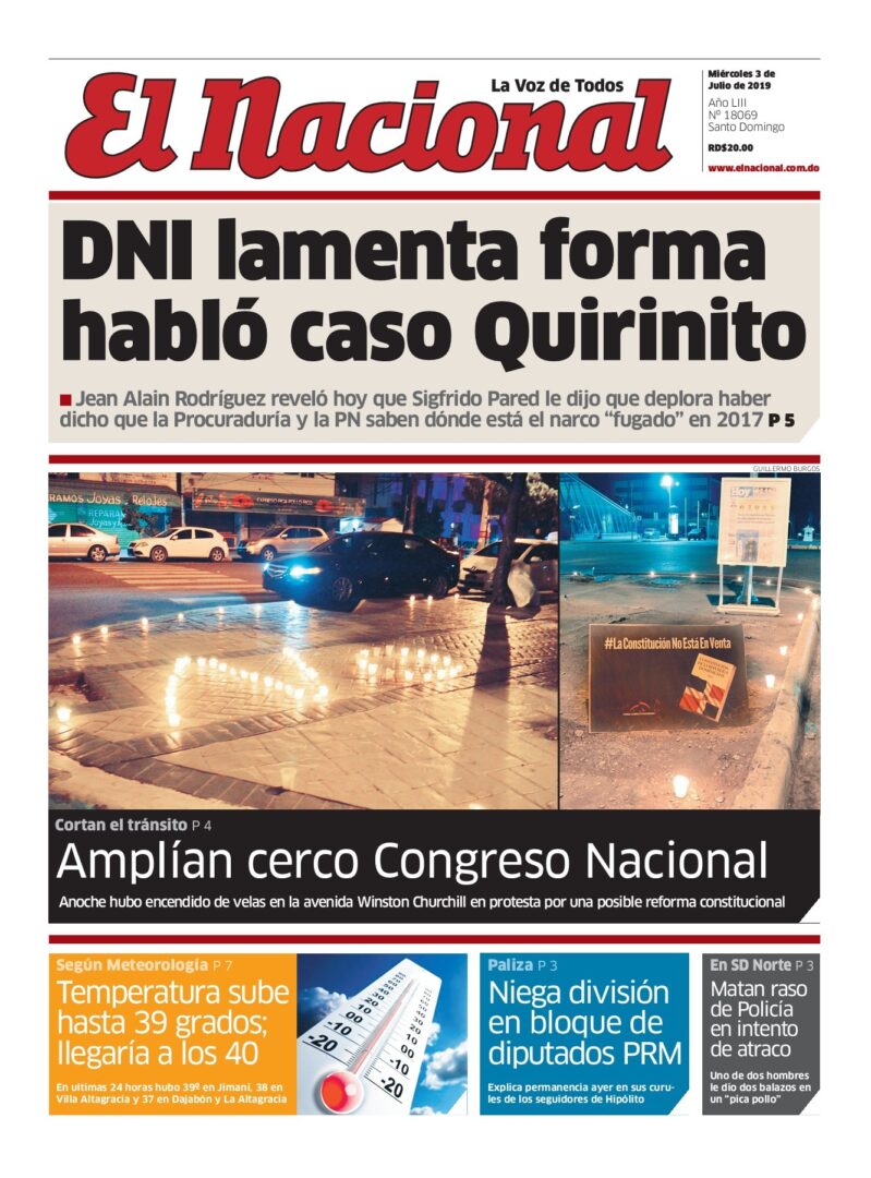 Portada Periódico El Nacional, Miércoles 03 de Julio, 2019