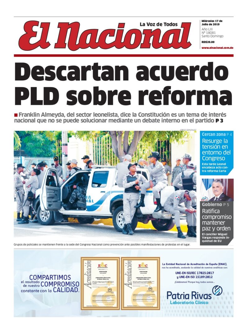 Portada Periódico El Nacional, Miércoles 17 de Julio, 2019