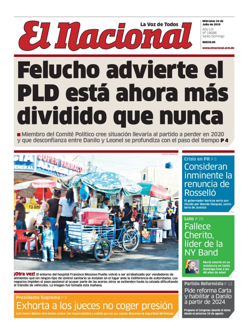 Portada Periódico El Nacional, Miércoles 24 de Julio, 2019