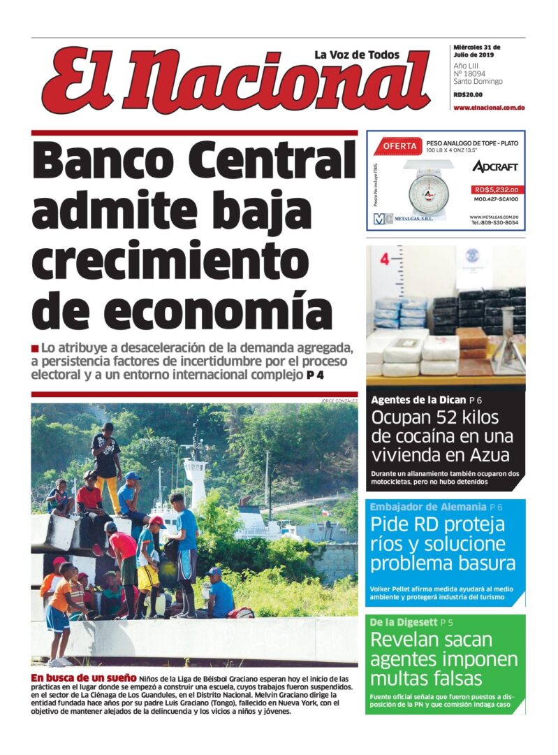 Portada Periódico El Nacional, Miércoles 31 de Julio, 2019