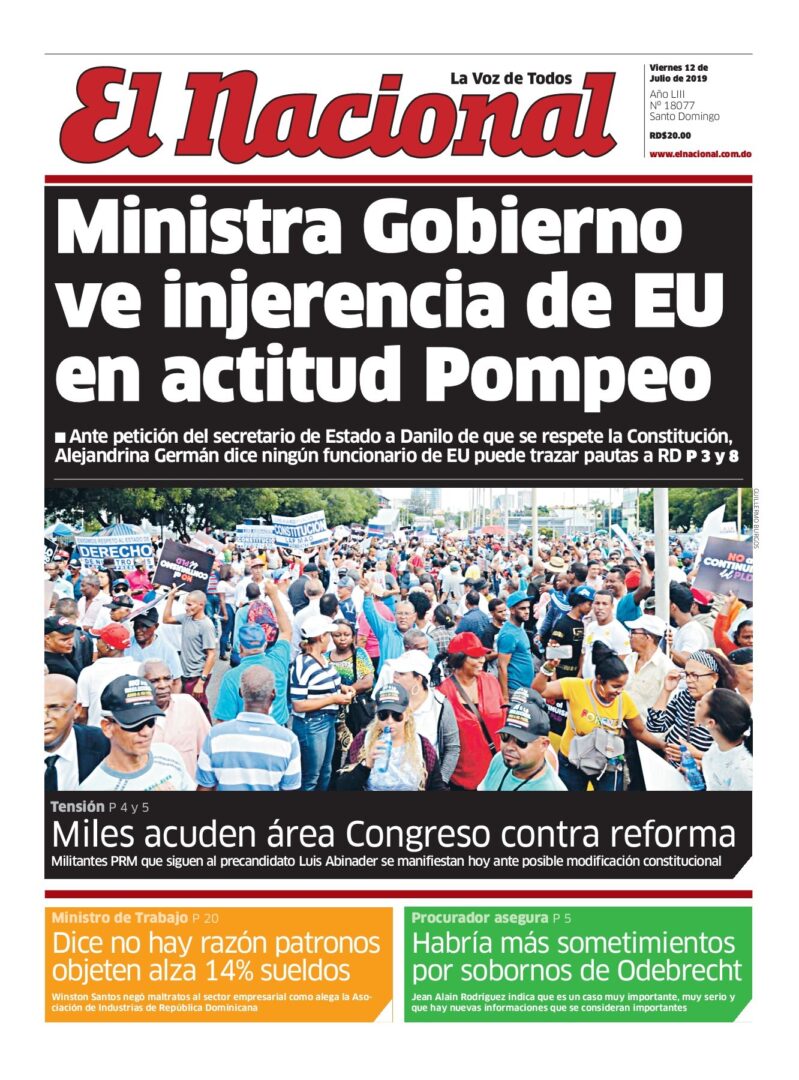 Portada Periódico El Nacional, Viernes 12 de Julio, 2019