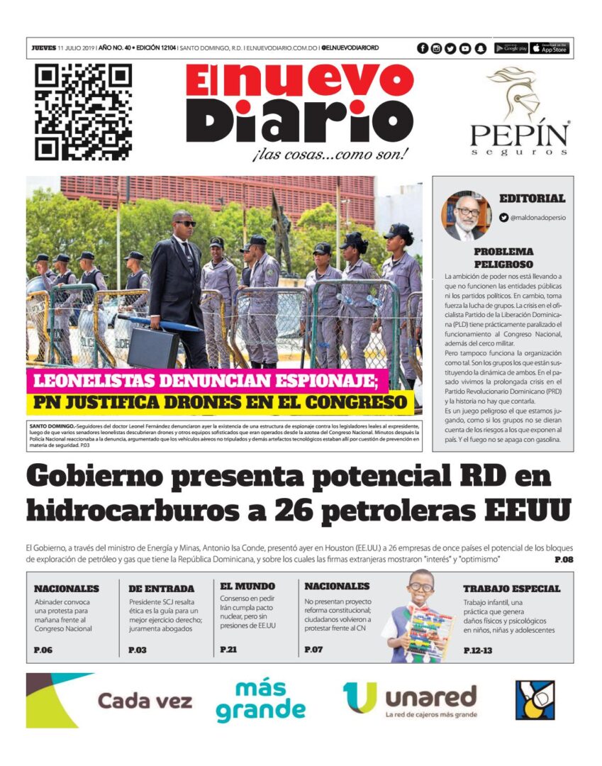 Portada Periódico El Nuevo Diario, Jueves 11 de Julio, 2019