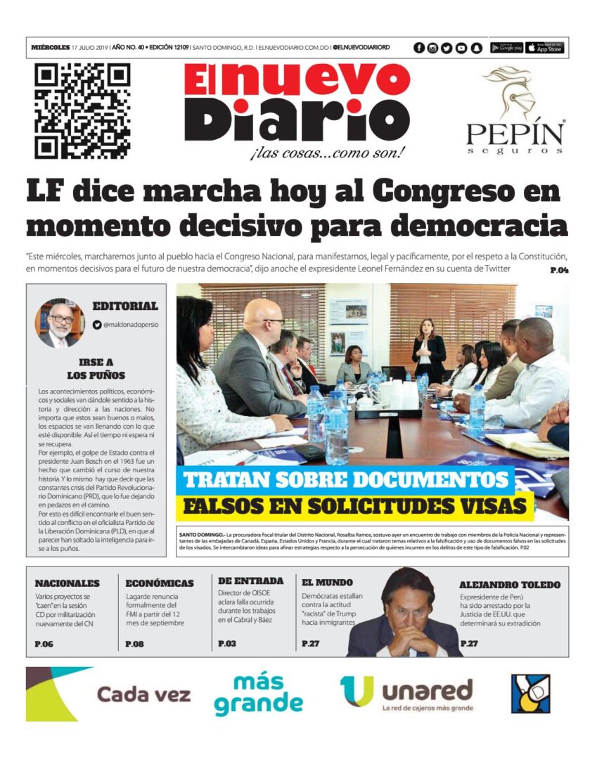 Portada Periódico El Nuevo Diario, Miércoles 17 de Julio, 2019