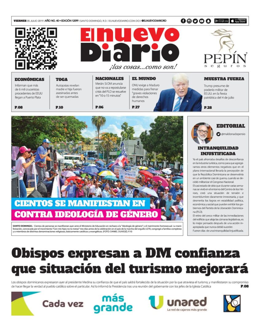 Portada Periódico El Nuevo Diario, Viernes 05 de Julio, 2019