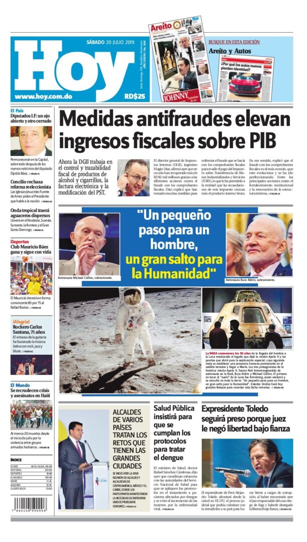 Portada Periódico Hoy, Lunes 22 de Julio, 2019