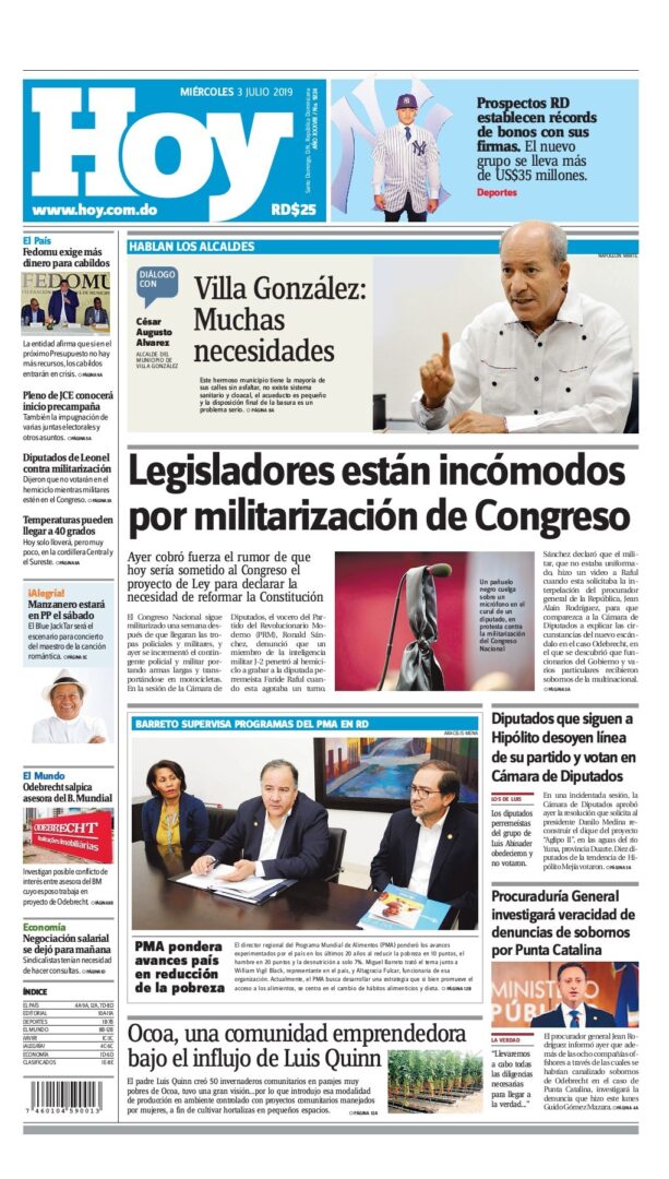Portada Periódico Hoy, Miércoles 03 de Julio, 2019