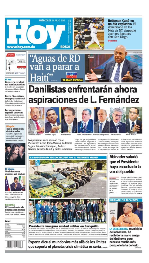 Portada Periódico Hoy, Miércoles 24 de Julio, 2019