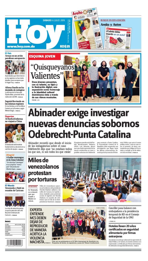Portada Periódico Hoy, Sábado 06 de Julio, 2019