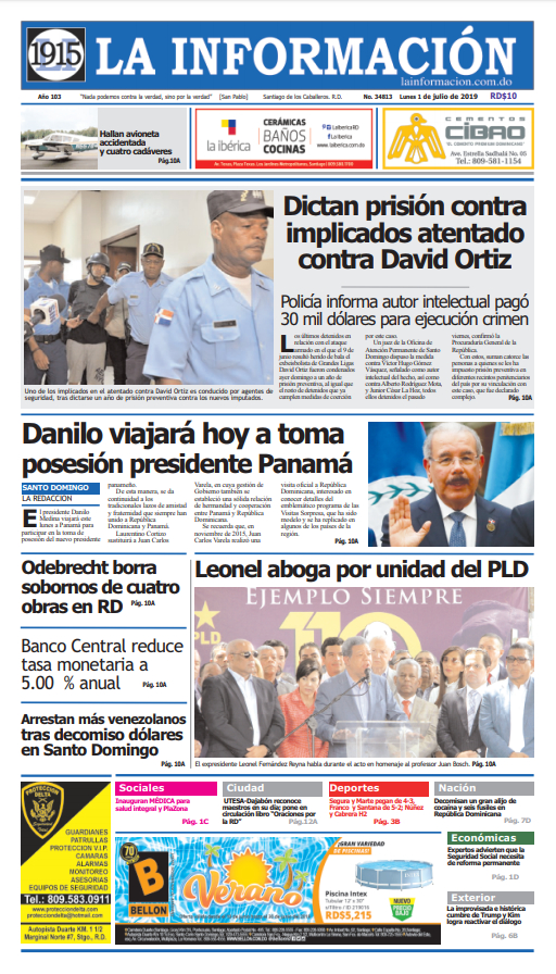 Portada Periódico La Información, Martes 02 de Julio, 2019