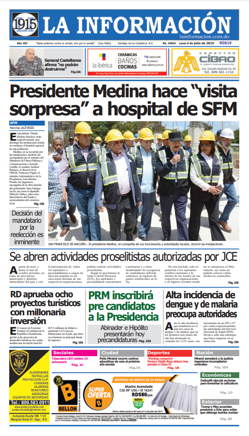 Portada Periódico La Información, Martes 09 de Julio, 2019