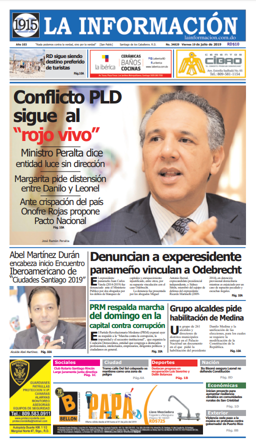 Portada Periódico La Información, Viernes 19 de Julio, 2019