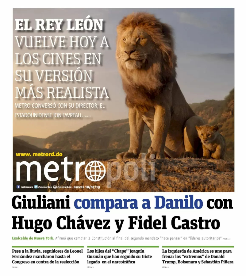 Portada Periódico Metro, Jueves 18 de Julio, 2019