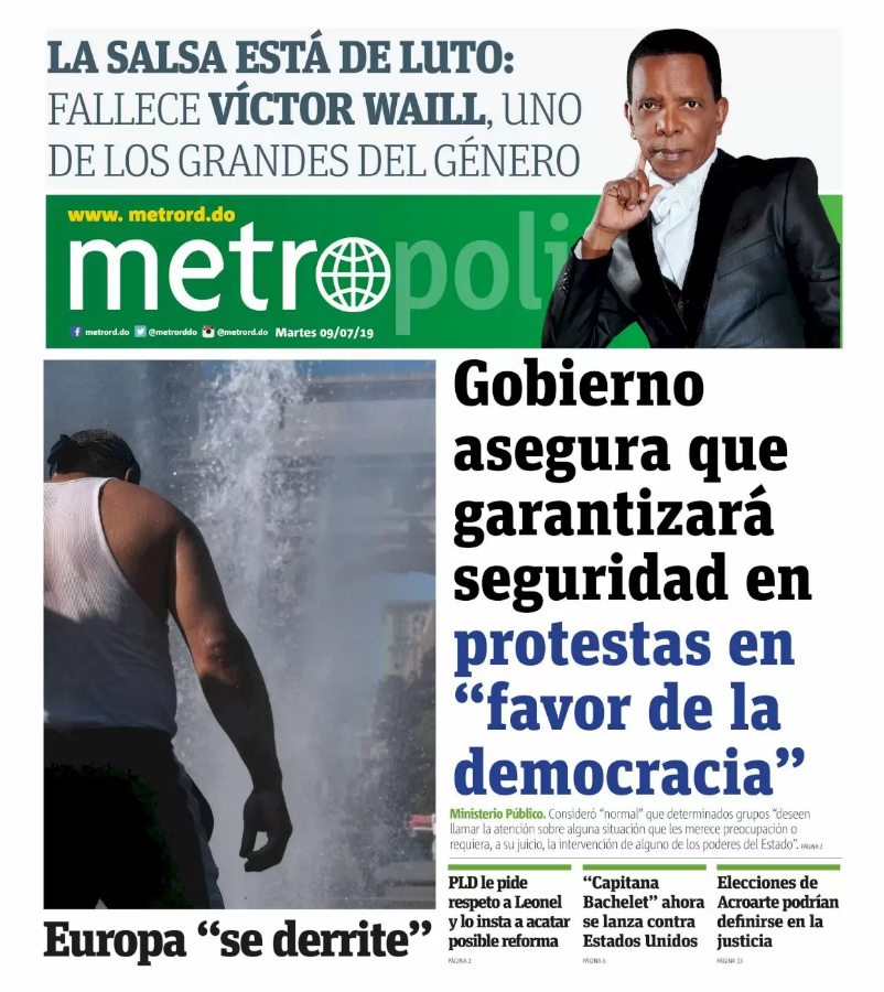 Portada Periódico Metro, Martes 09 de Julio, 2019