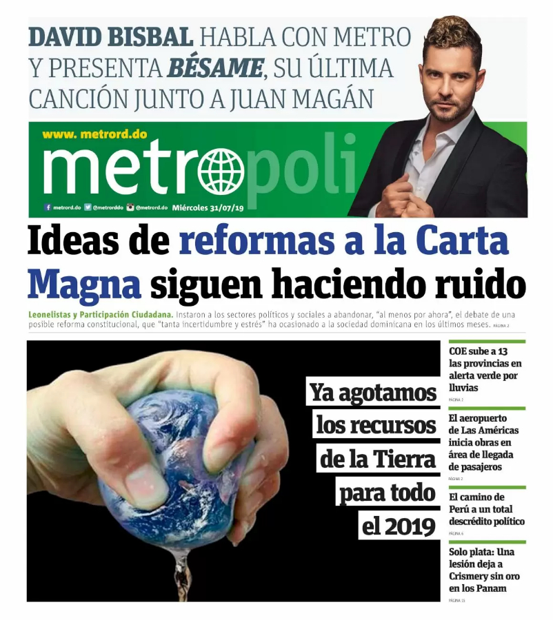 Portada Periódico Metro, Miércoles 31 de Julio, 2019