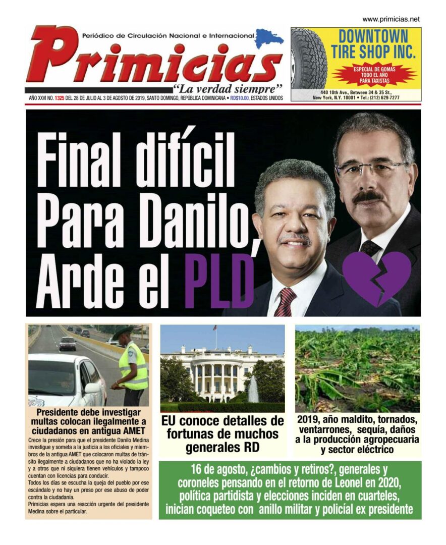 Portada Periódico Primicias, Lunes 29 de Julio, 2019