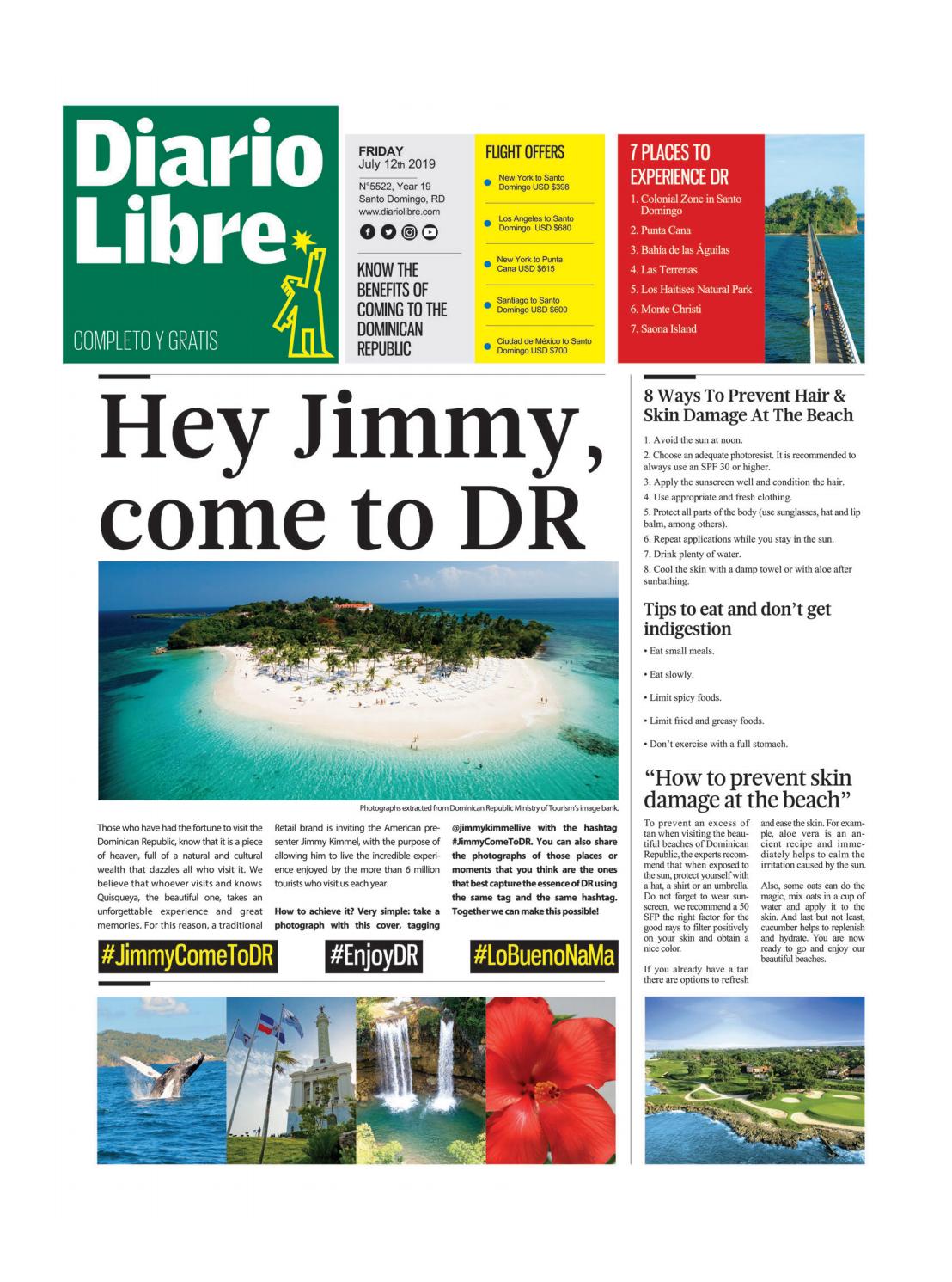 Portada Periódico Diario Libre Jimmy, Viernes 12 de Julio, 2019