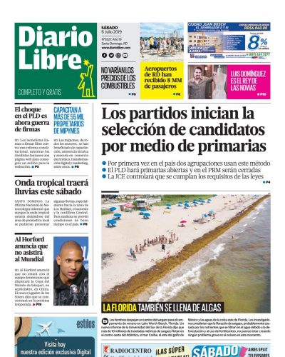 Portada Periódico Diario Libre, Sábado 06 de Julio, 2019