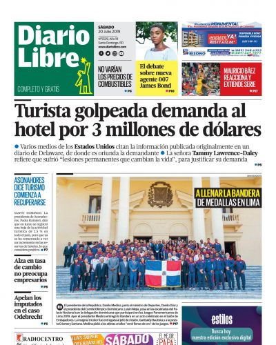 Portada Periódico Diario Libre, Sábado 20 de Julio, 2019