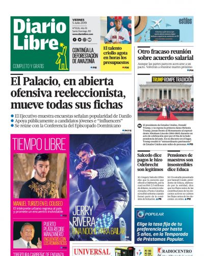 Portada Periódico Diario Libre, Viernes 05 de Julio, 2019