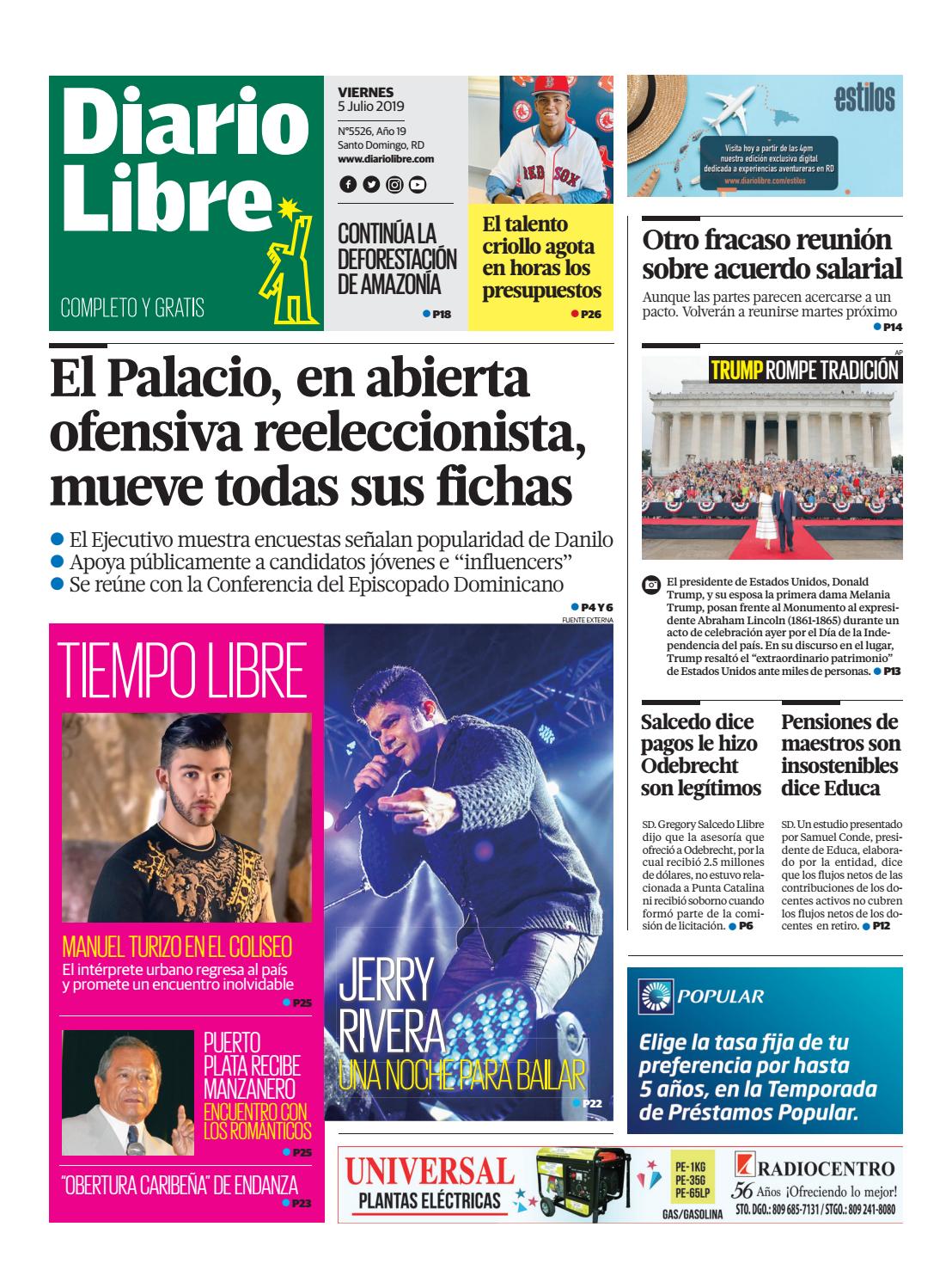 Portada Periódico Diario Libre, Viernes 05 de Julio, 2019