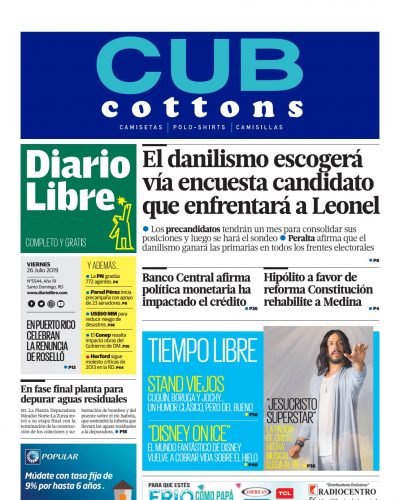 Portada Periódico Diario Libre, Viernes 26 de Julio, 2019
