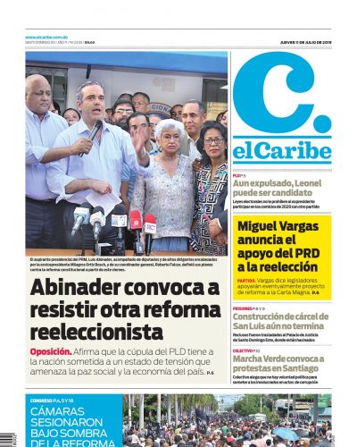 Portada Periódico El Caribe, Jueves 11 de Julio, 2019