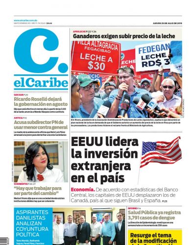 Portada Periódico El Caribe, Jueves 25 de Julio, 2019