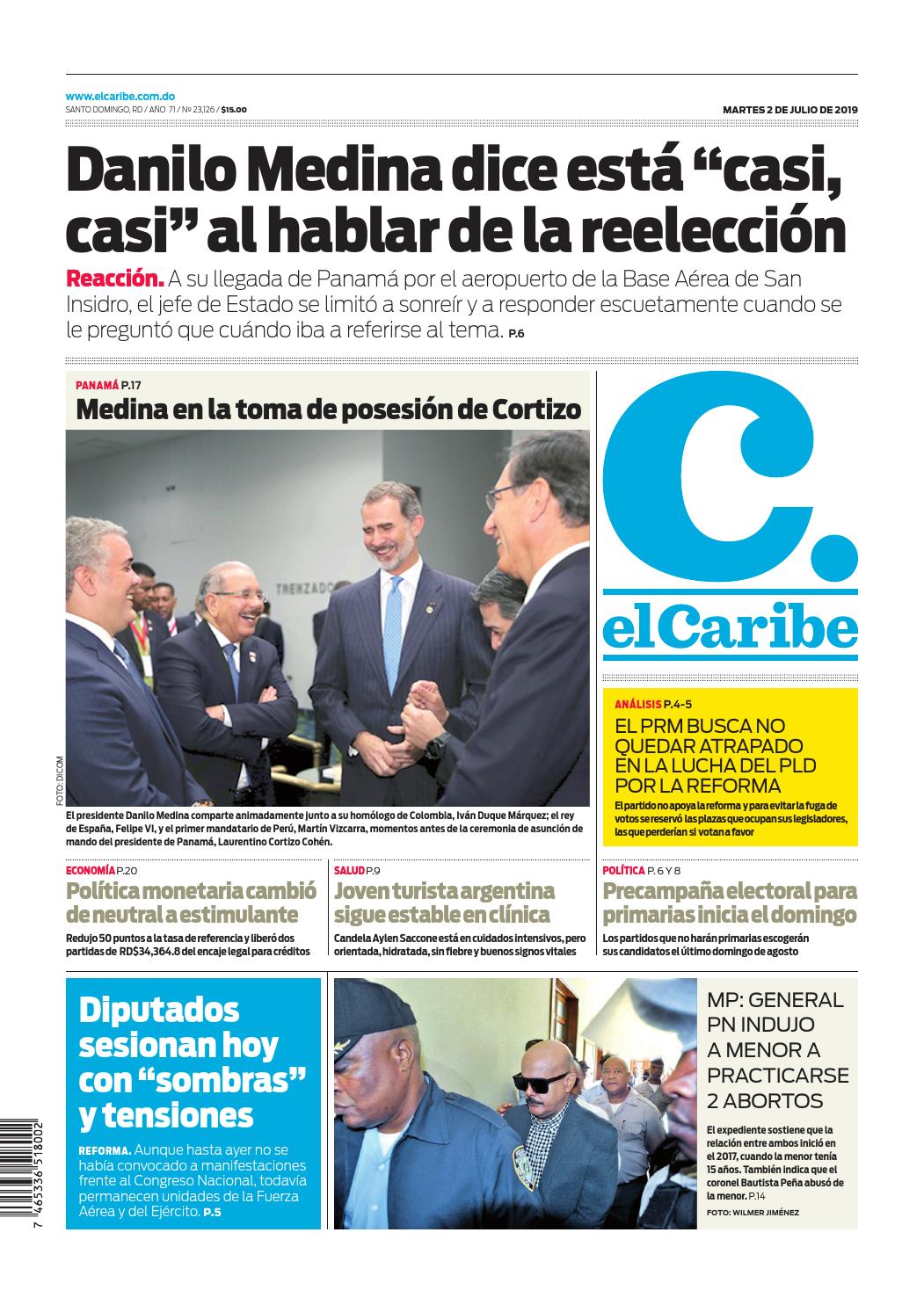 Portada Periódico El Caribe, Martes 02 de Julio, 2019