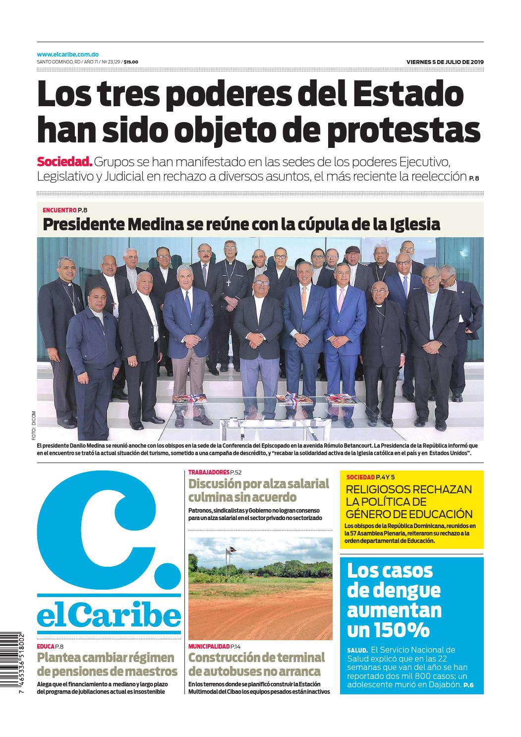 Portada Periódico El Caribe, Viernes 05 de Julio, 2019