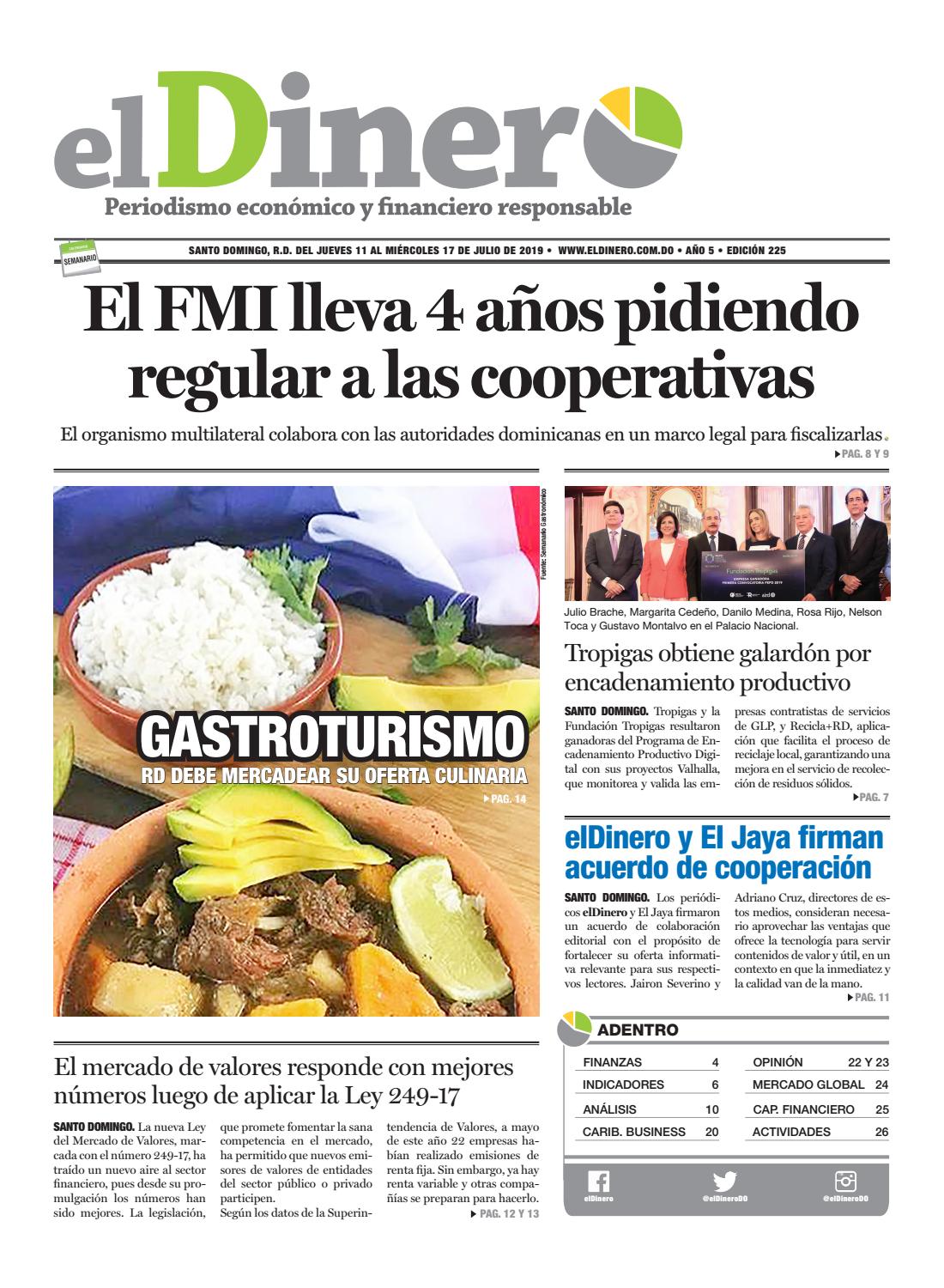Portada Periódico El Dinero, Jueves 11 de Julio, 2019