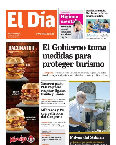 Portada Periódico El Día, Jueves 04 de Julio, 2019