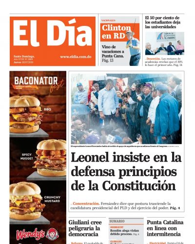Portada Periódico El Día, Jueves 18 de Julio, 2019