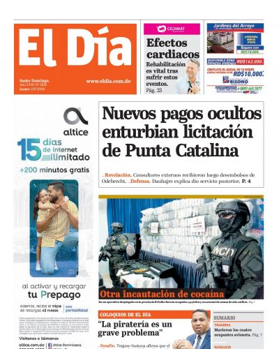 Portada Periódico El Día, Lunes 01 de Julio, 2019