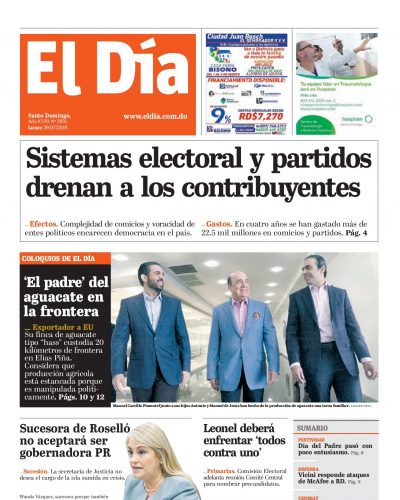 Portada Periódico El Día, Lunes 29 de Julio, 2019