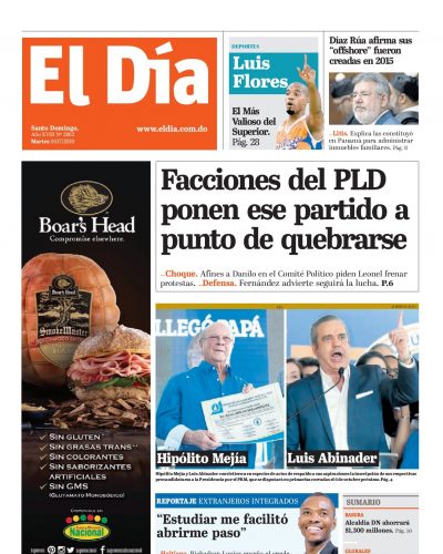 Portada Periódico El Día, Martes 09 de Julio, 2019