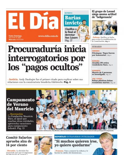 Portada Periódico El Día, Miércoles 10 de Julio, 2019