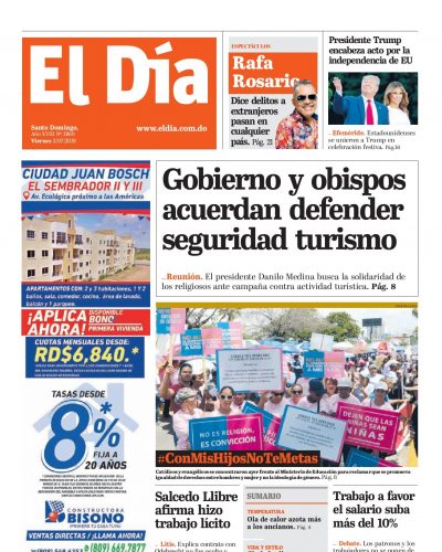 Portada Periódico El Día, Viernes 05 de Julio, 2019