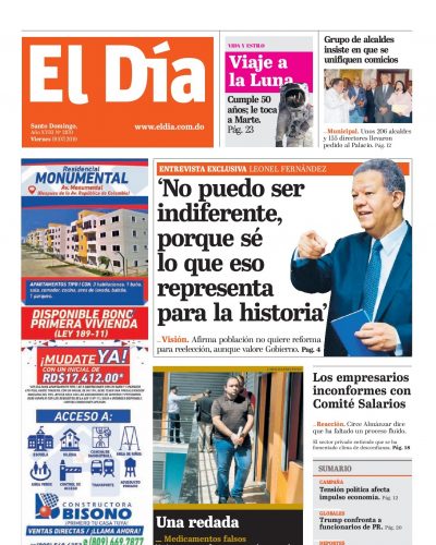 Portada Periódico El Día, Viernes 19 de Julio, 2019
