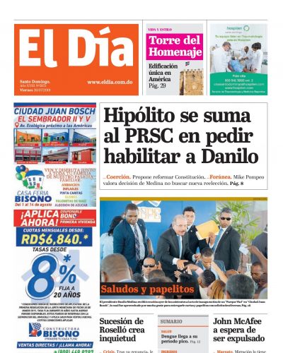 Portada Periódico El Día, Viernes 26 de Julio, 2019